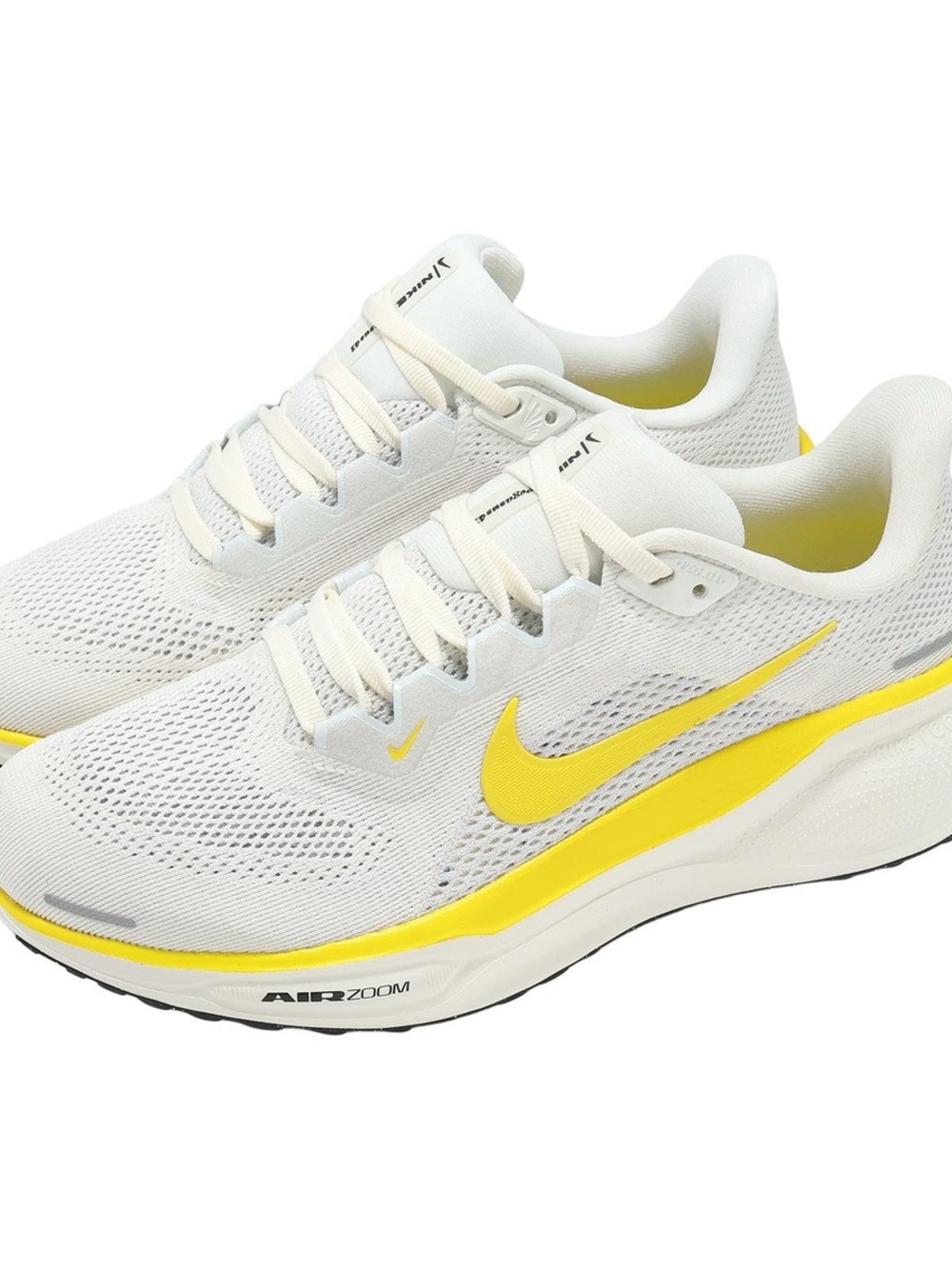 Nike Women’s White and Yellow Running Sneakers, Air Zoom, 8.5